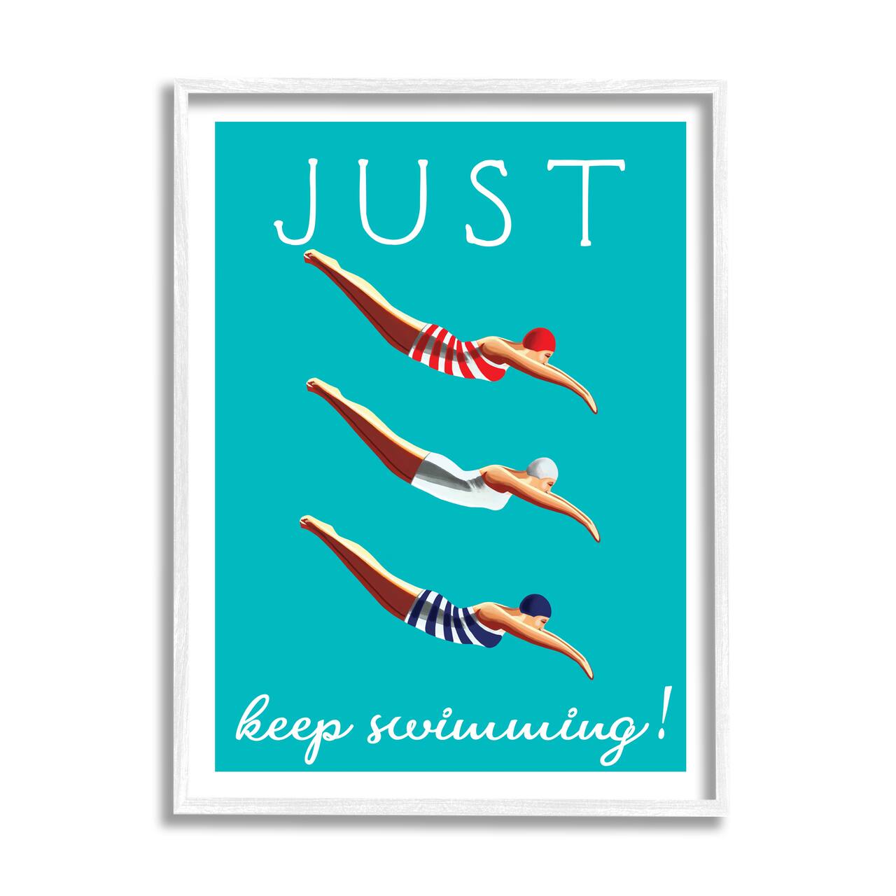 Stupell Industries Trio of Female Divers Just Keep Swimming Phrase in White Frame Wall Art
